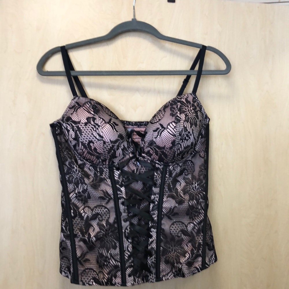 Pink and Black Lace Bustier / Tank Top